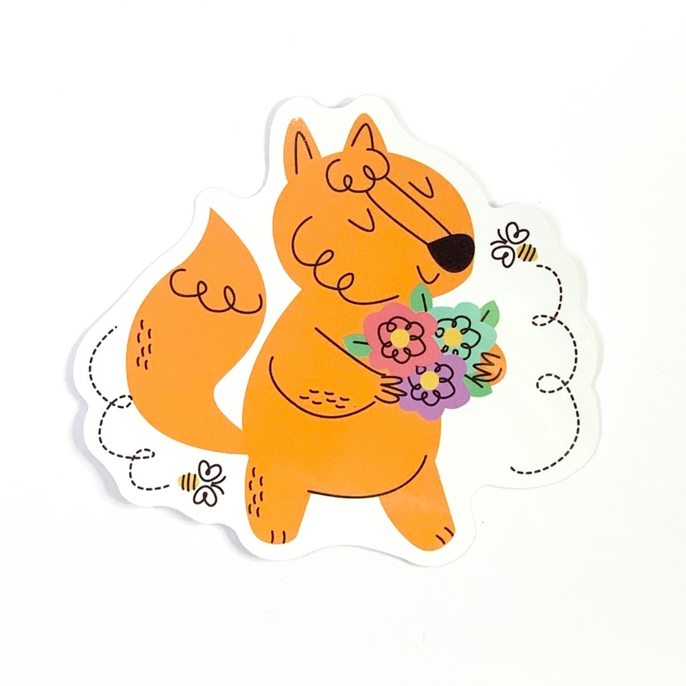 Fox with Flowers Sticker